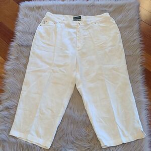 Lauren jean company womens white linen pleated‎ cropped pants size 14w